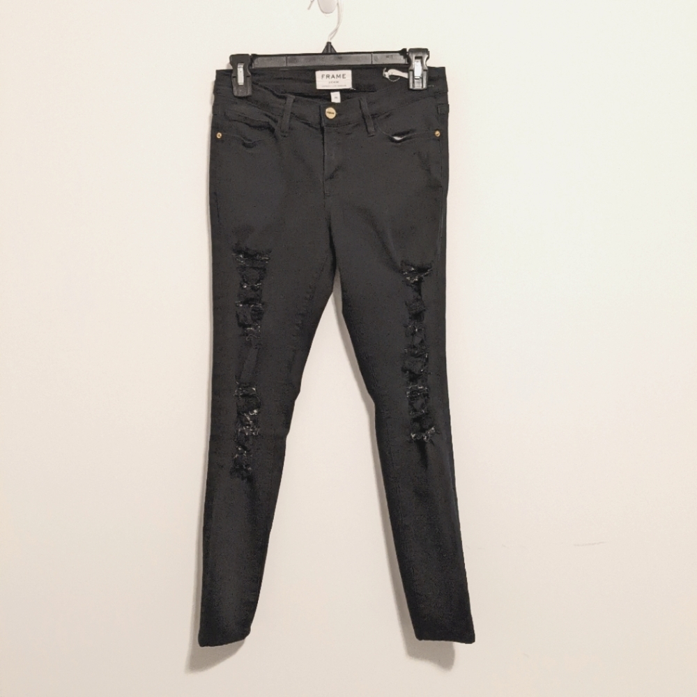 Frame black distressed le skinny jeans size 26